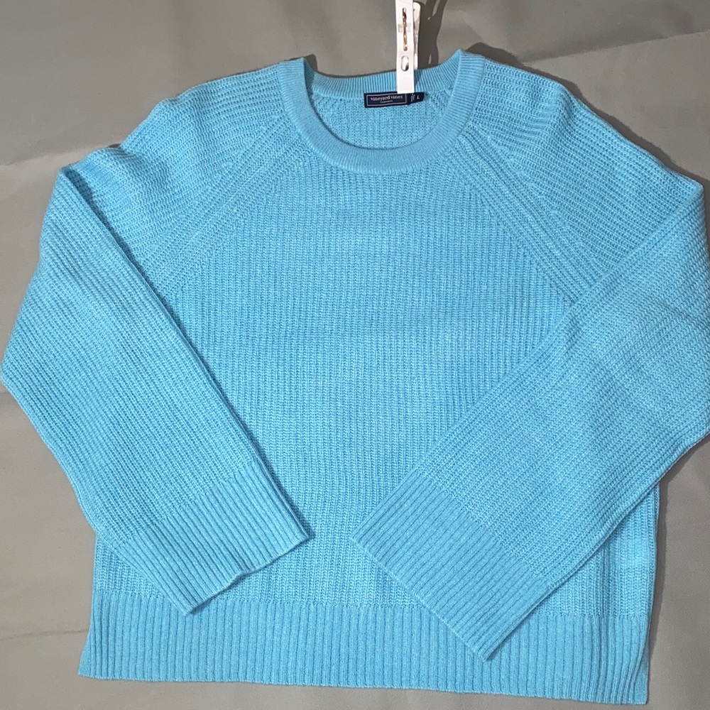 Vineyard Vines Light Aqua Blue Crew Neck Sweater Women’s 100% Cashmere Size L